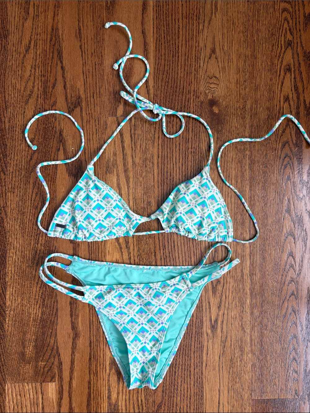 O'Neill Teal Blue Triangle String Bikini Size Small